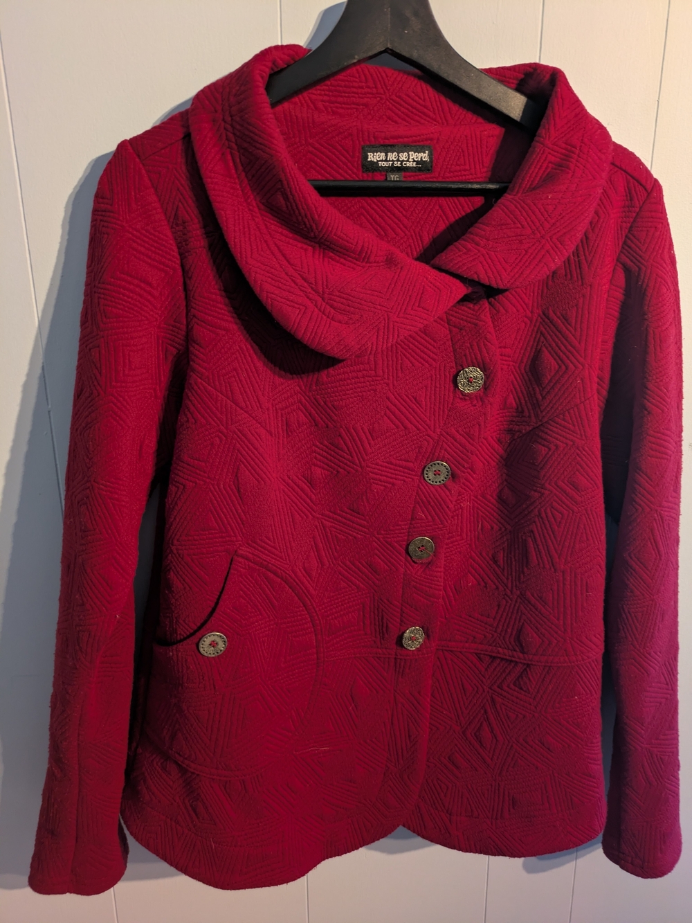 Rich Red Textured Button-Front Women's Sweater Jacket